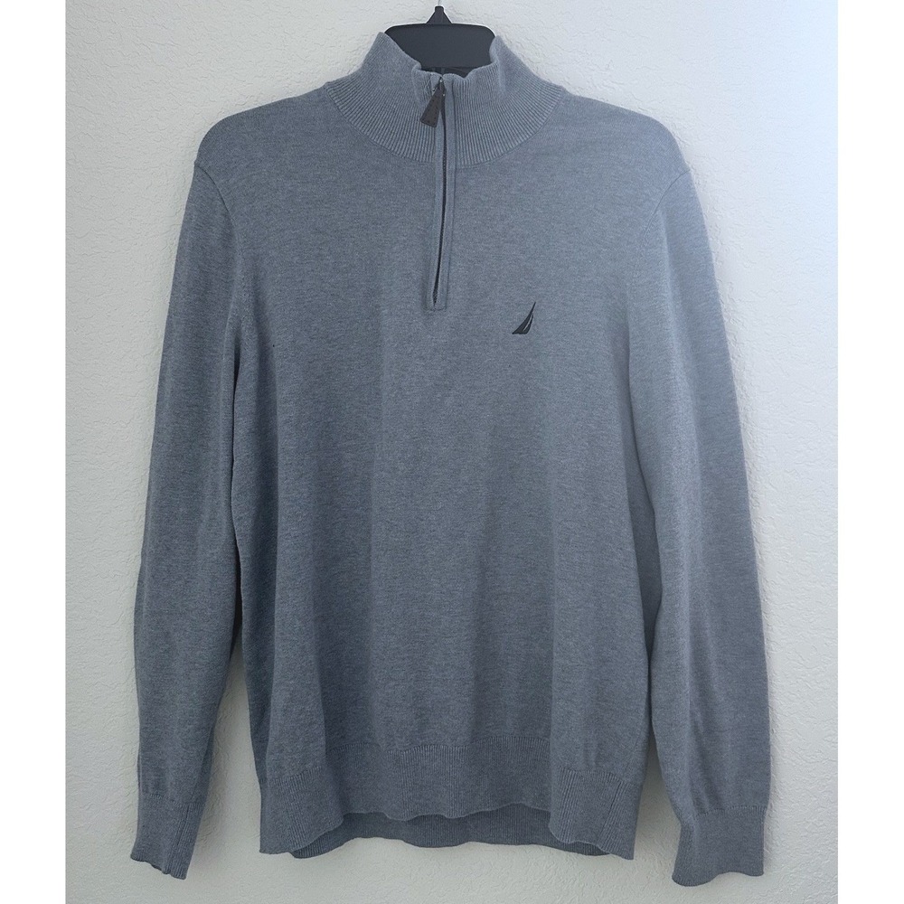 Nautica Mens 100% Cotton 1/4 Zip Pullover Sweater Sz M Blue Tennis Golf Preppy